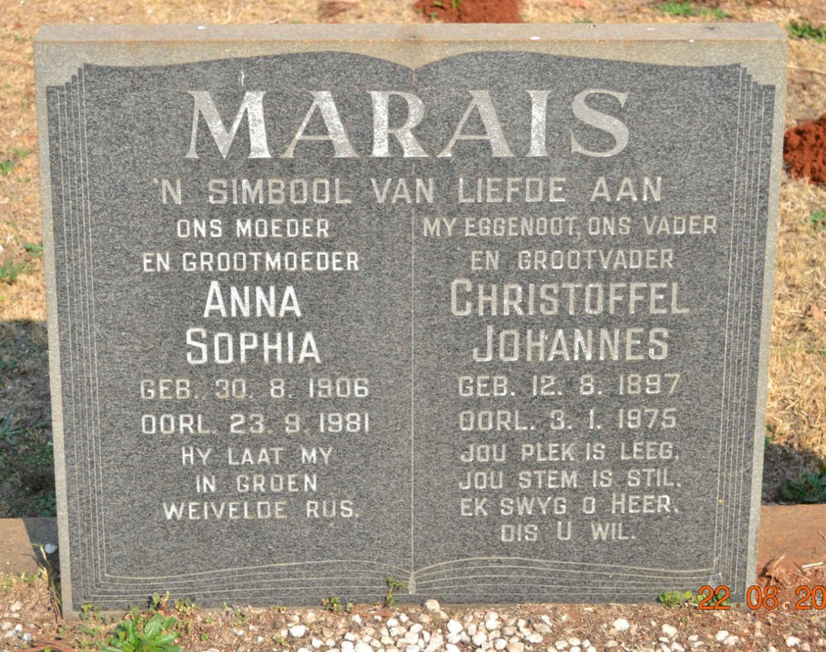 MARAIS Christoffel Johannes 1897-1975 &amp; Anna Sophia 1906-1981