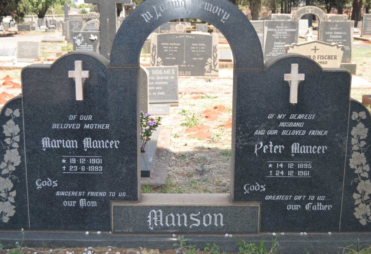 MANSON Peter Mancer 1895-1961 &amp; Marian Mancer 1901-1993