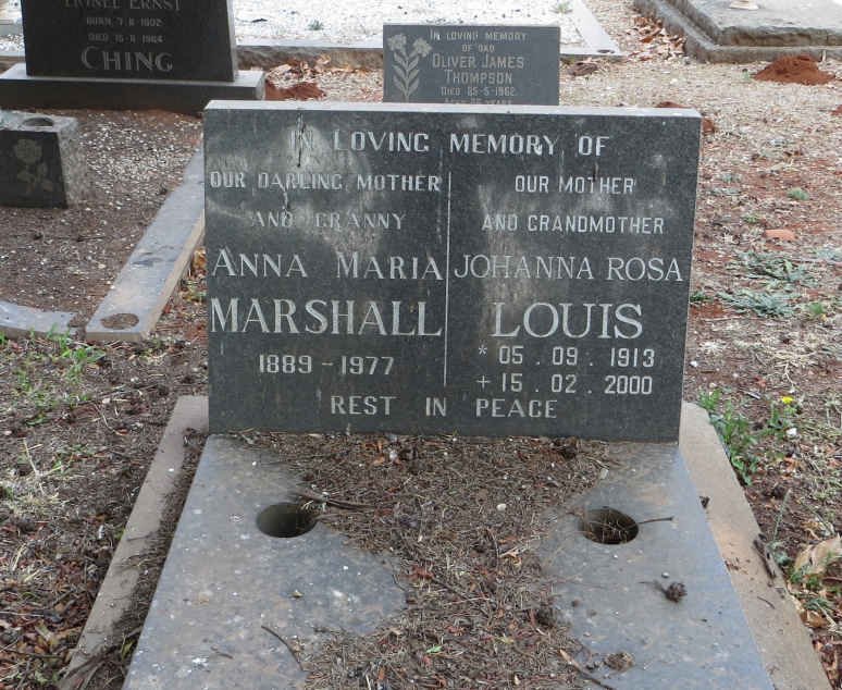 MARSHALL Anna Maria 1889-1977 :: LOUIS Johanna Rosa 1913-2000
