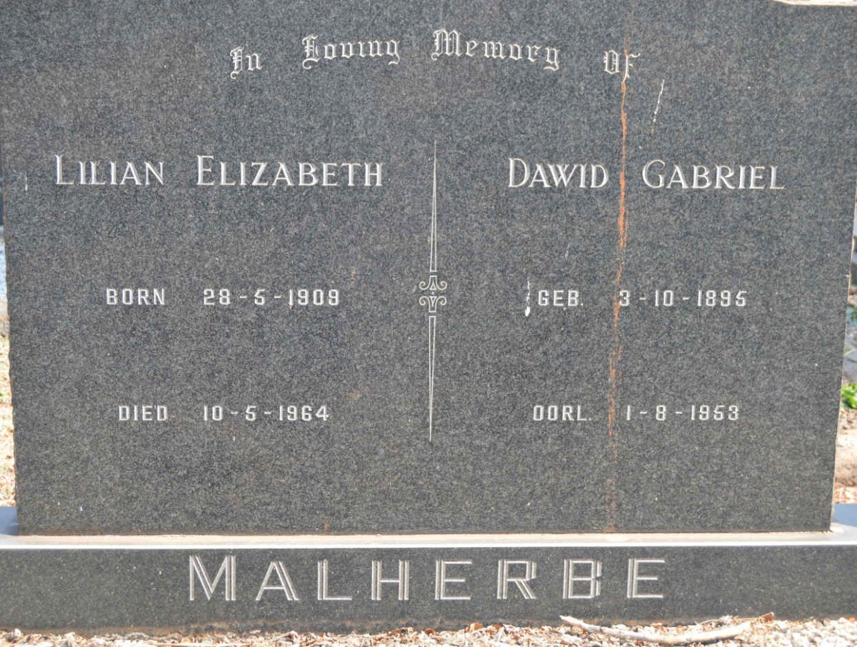 MALHERBE Dawid Gabriel 1895-1953 &amp; Lilian Elizabeth 1909-1964