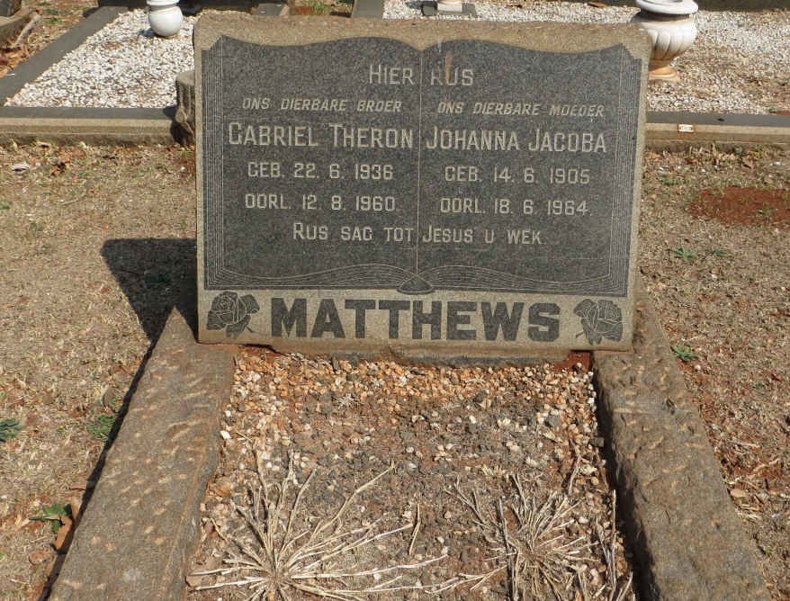 MATTHEWS Johanna Jacoba 1905-1964 :: MATTHEWS Gabriel Theron 1936-1960