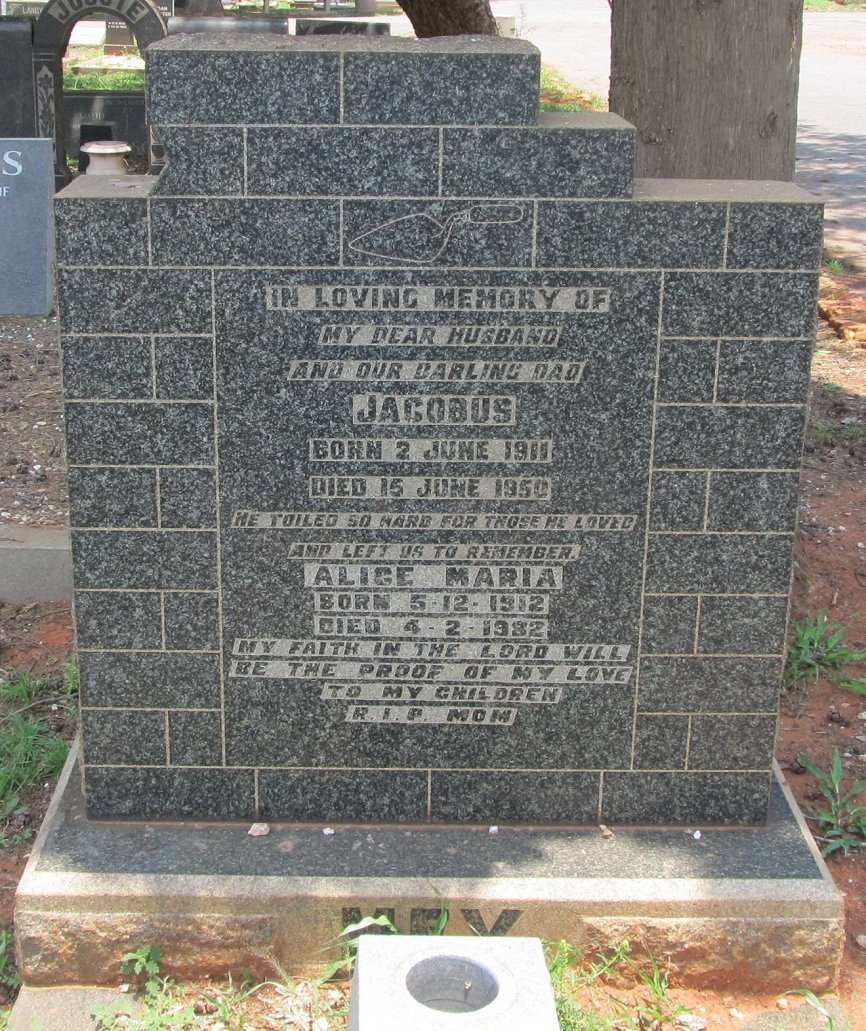 MAY Jacobus 1911-1950 &amp; Alice Maria 1912-1982