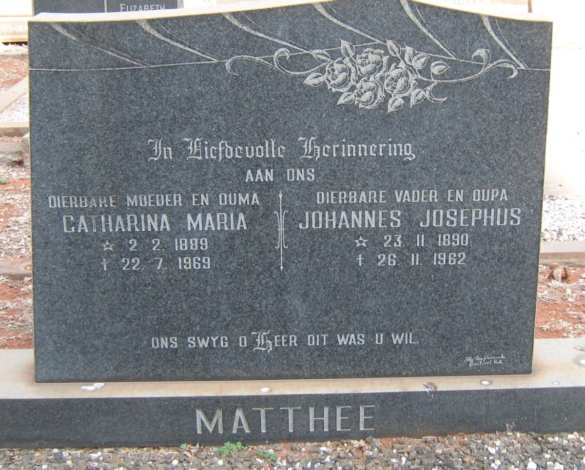 MATTHEE Johannes Josephus 1890-1962 &amp; Catharina Maria 1889-1969