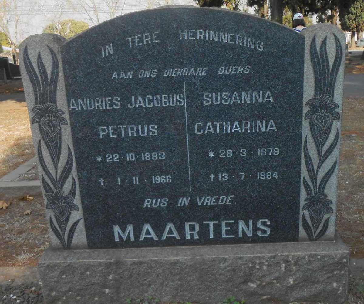 MAARTENS Andries Jacobus Petrus 1883-1966 &amp; Susanna Catharina 1879-1964
