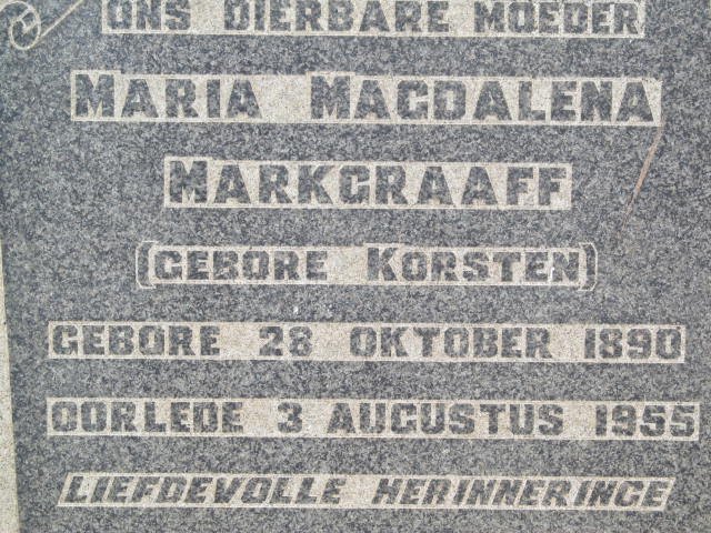 MARKGRAAFF Maria Magdalena nee KORSTEN 1890-1955