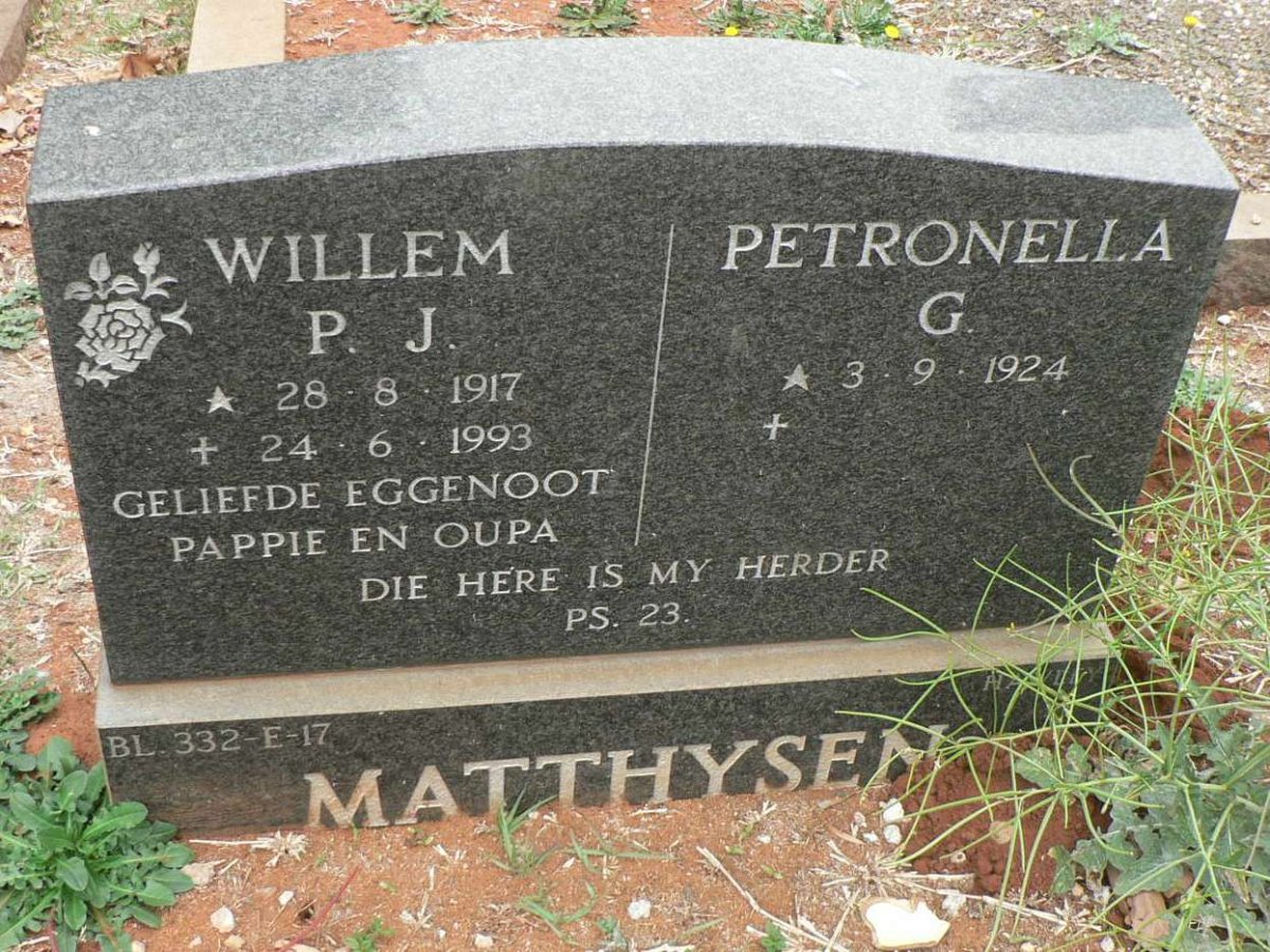 MATTHYSEN Willem P.J. 1917-1993 &amp; Petronella G. 1924-