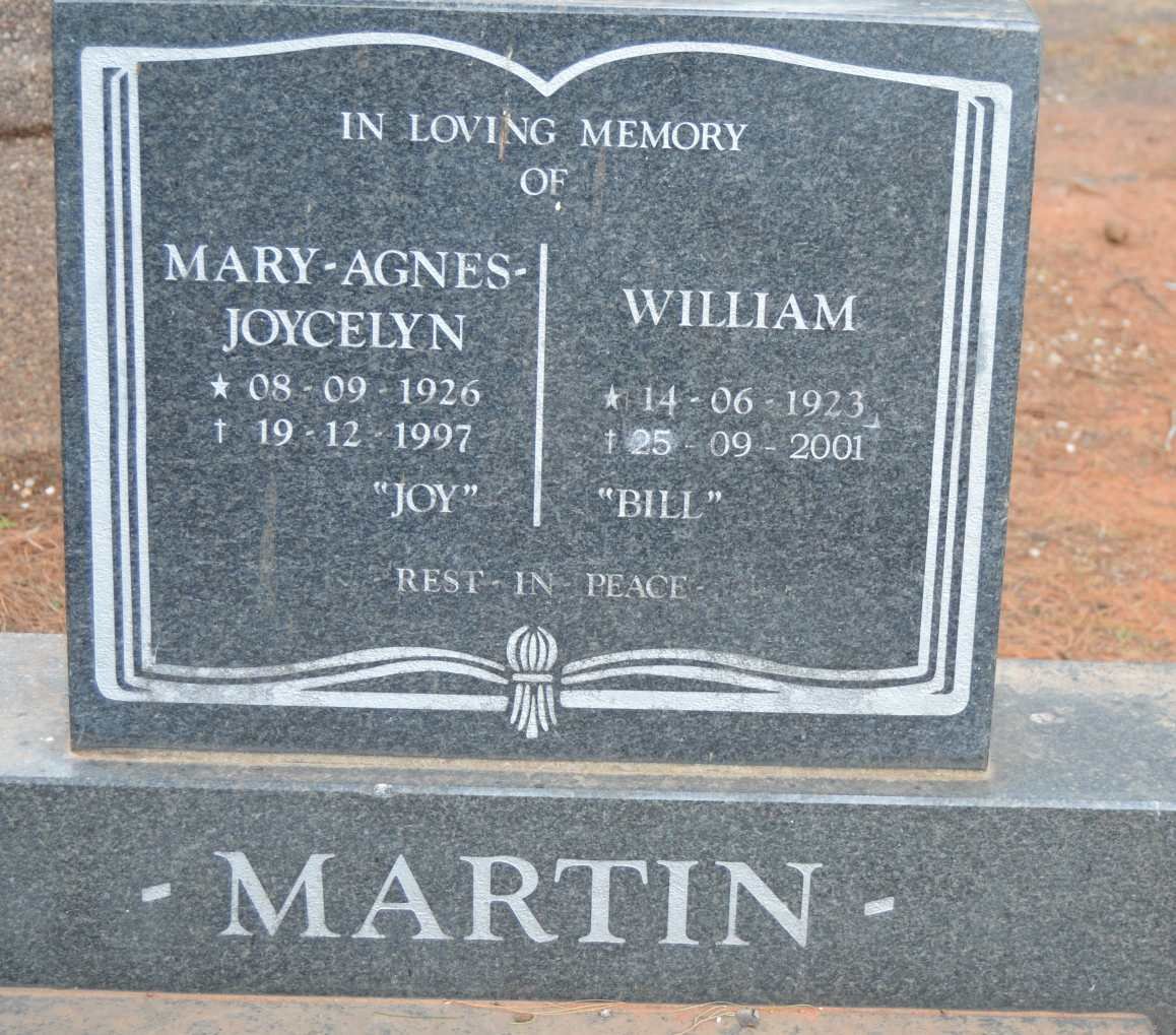 MARTIN William 1923-2001 &amp; Mary-Agnes Jocelyn 1926-1997
