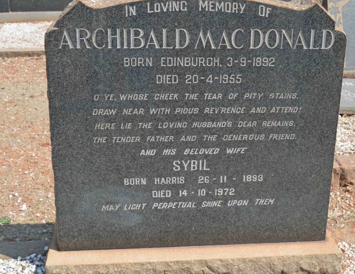 MacDONALD Archibald 1892-1955 &amp; Sybil HARRIS 1893-1972
