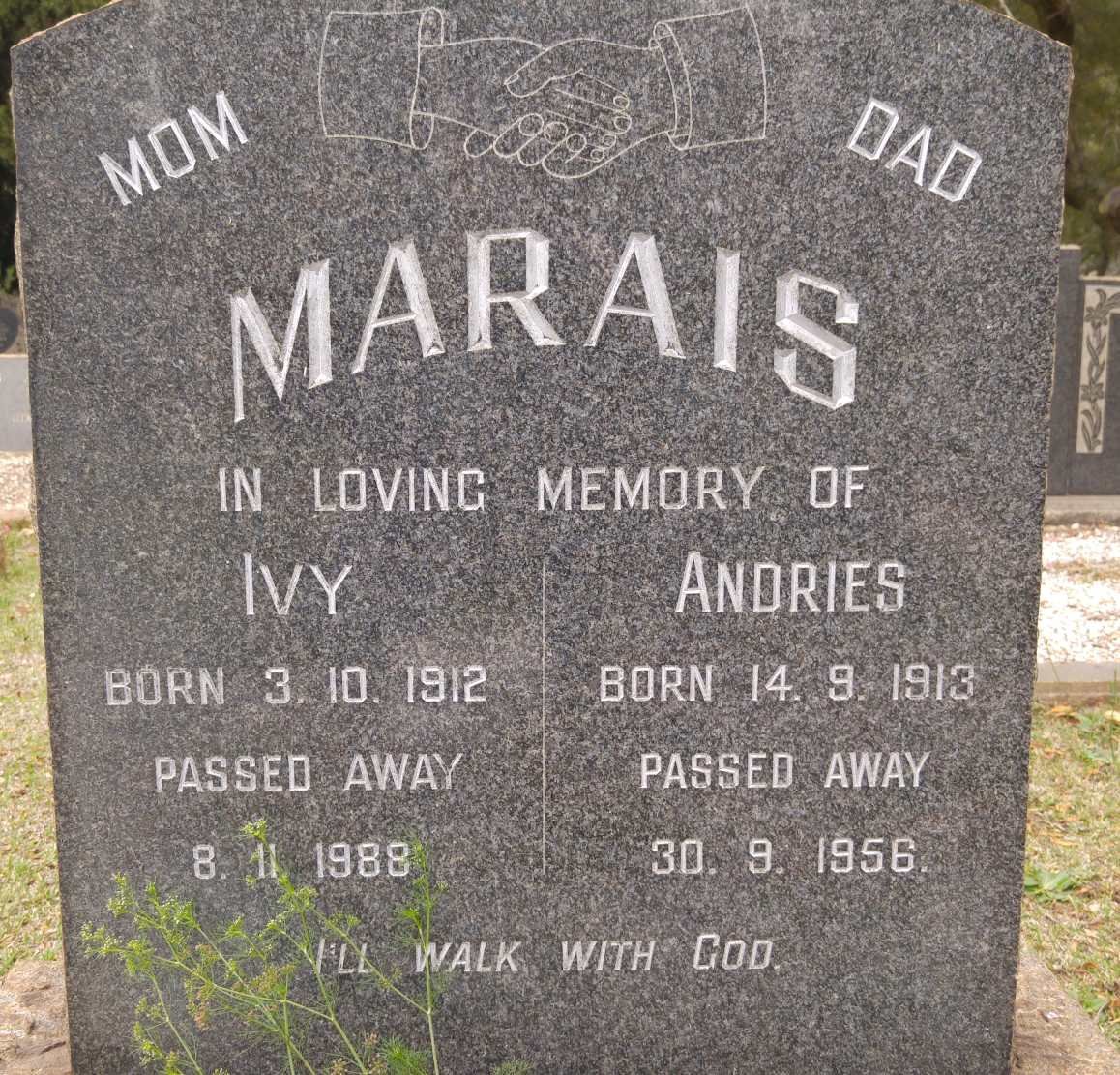 MARAIS Andries 1913-1956 &amp; Ivy 1912-1988