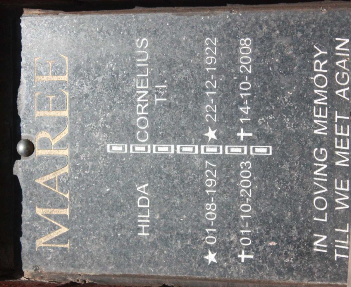 MAREE Cornelius T.I. 1922-2008 &amp; Hilda 1927-2003