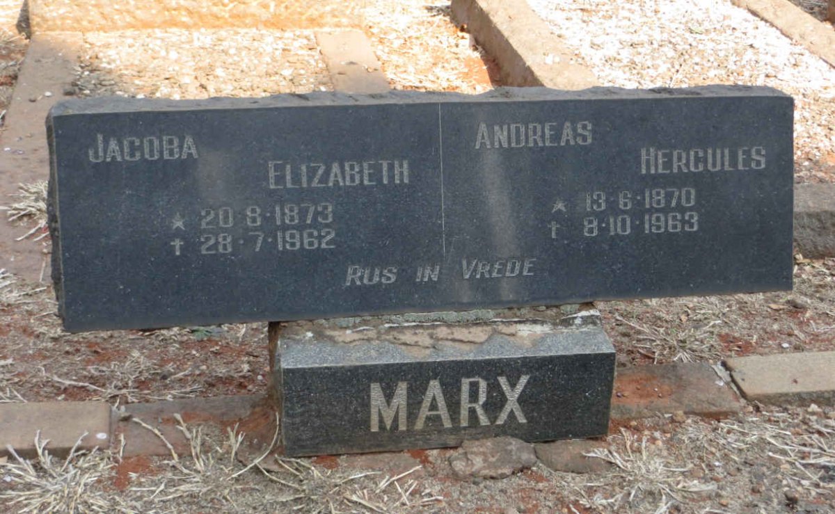 MARX Andreas Hercules 1870-1963 &amp; Jacoba Elizabeth 1873-1962