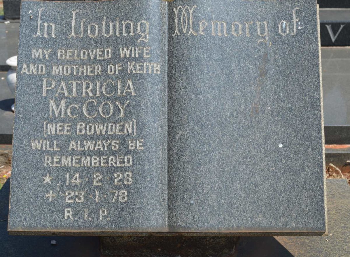 McCOY Patricia nee BOWDEN 1928-1978