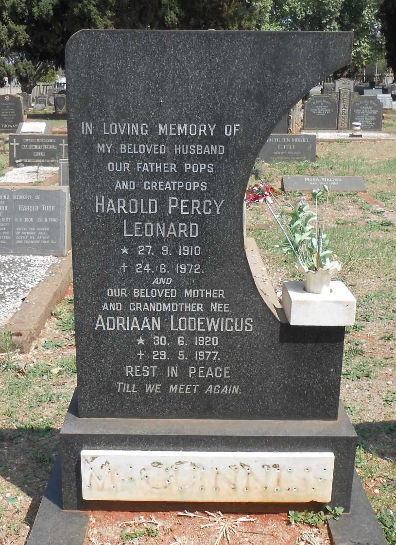 McGUINNESS Harold Percy Leonard 1910-1972 &amp; Adriaan Lodewicus 1920-1977