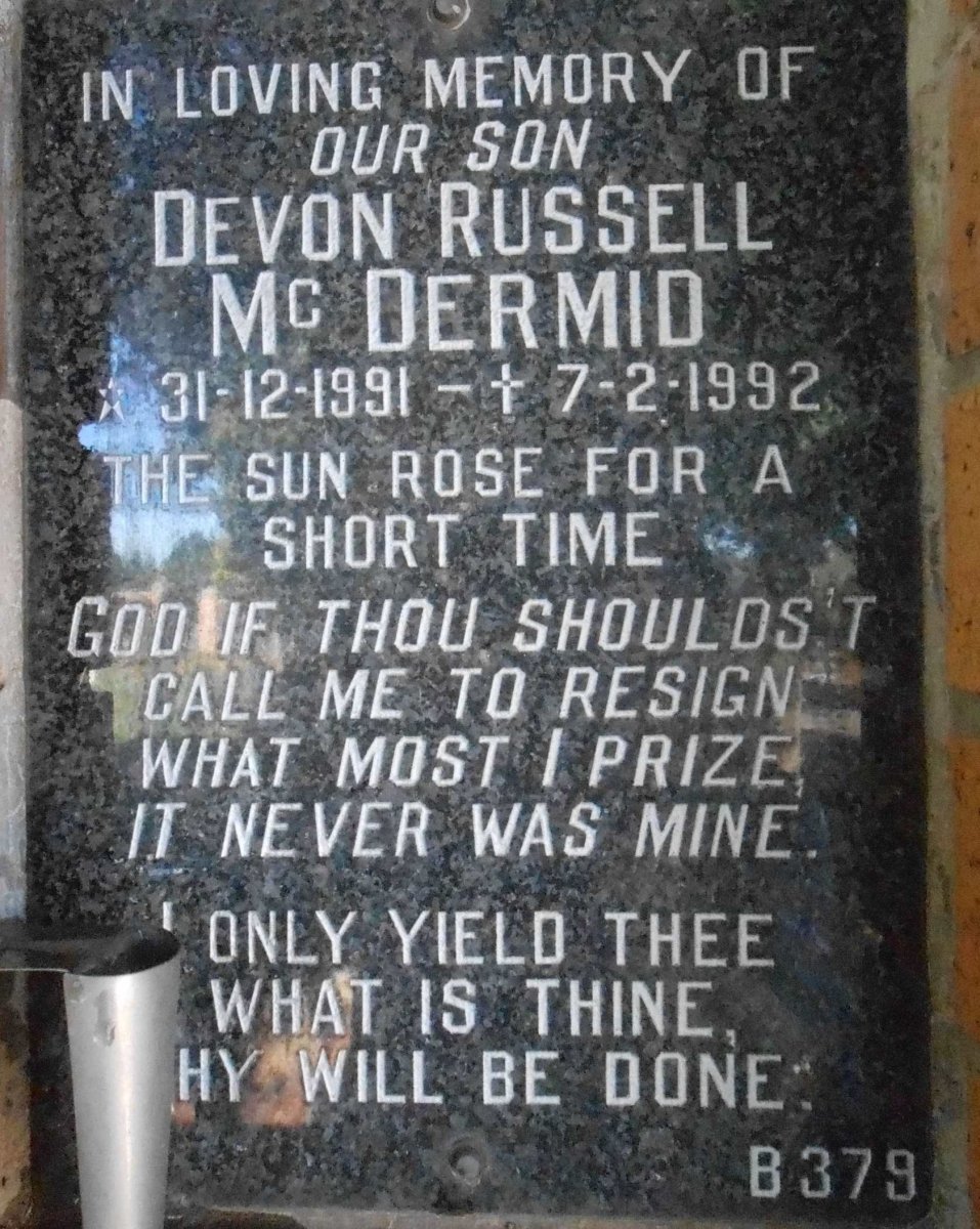 McDERMID Devon Russell 1991-1992