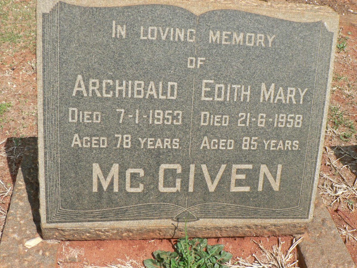 McGIVEN Archibald -1953 &amp; Edith Mary -1958