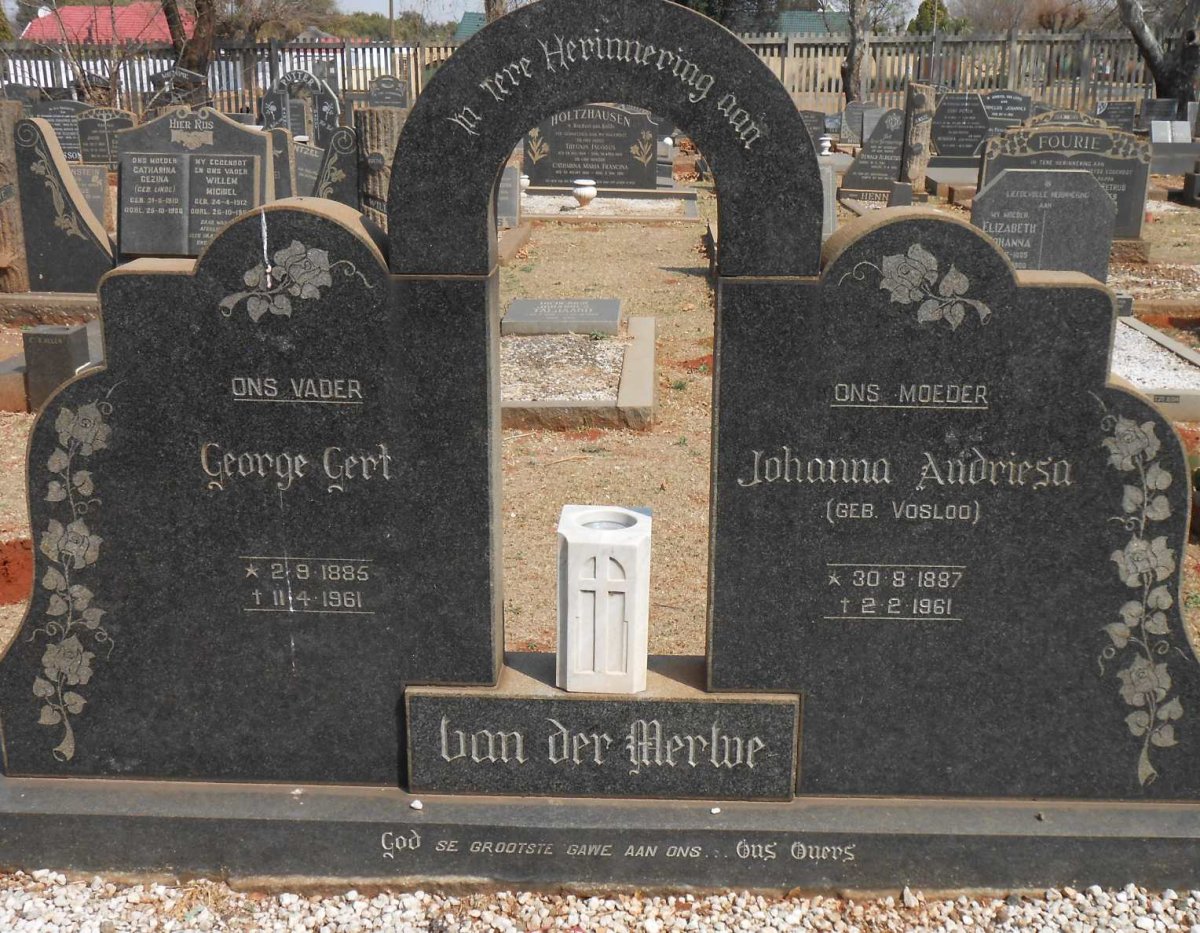 MERWE George Gert, van der 1885-1961 &amp; Johanna Andriesa VOSLOO 1887-1961