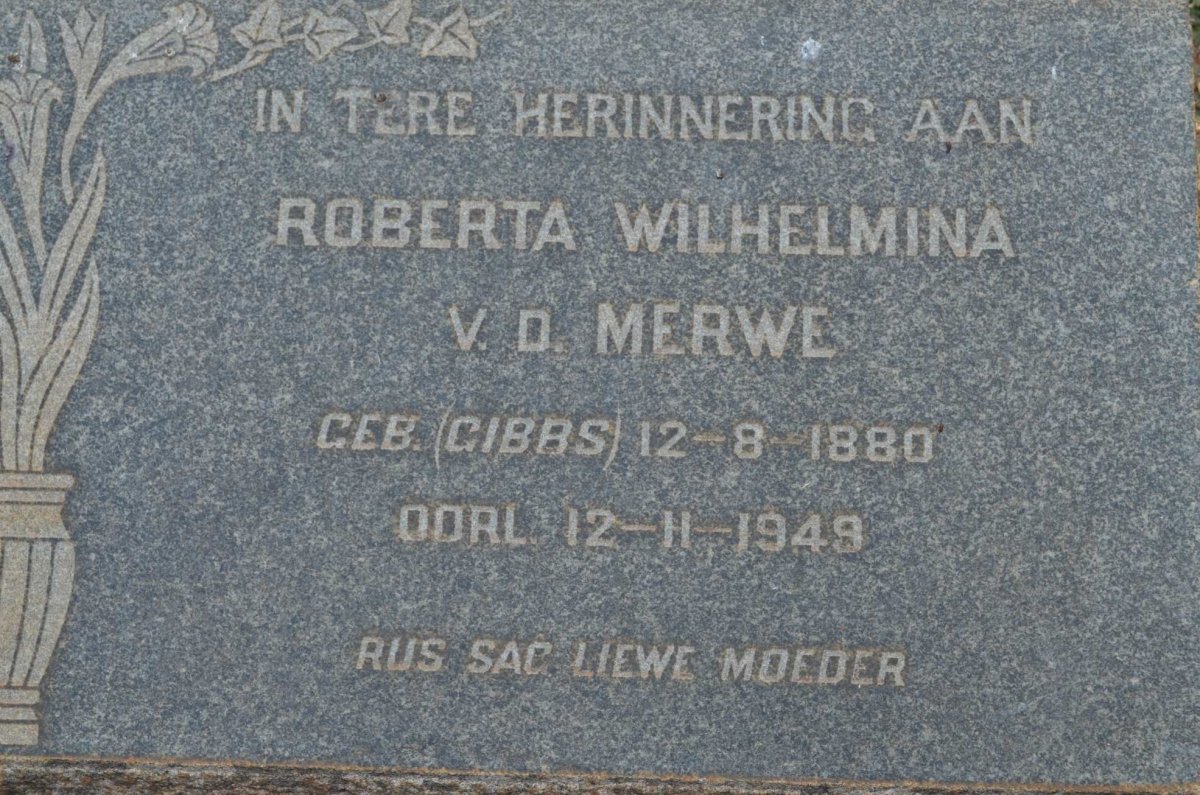 MERWE Roberta Wilhelmina, v. d. nee GIBBS 1880-1949
