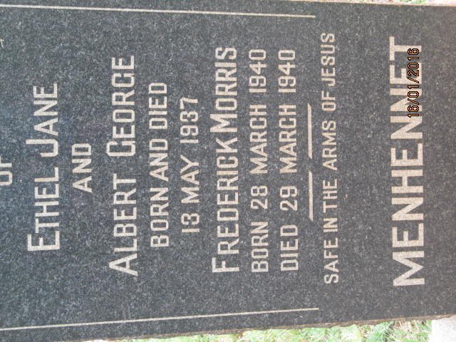 MENHENNET Albert George 1937-1937 :: MENHENNET Ethel Jane 1937-1937 :: MENHENNET Frederick Morris 1940-1940