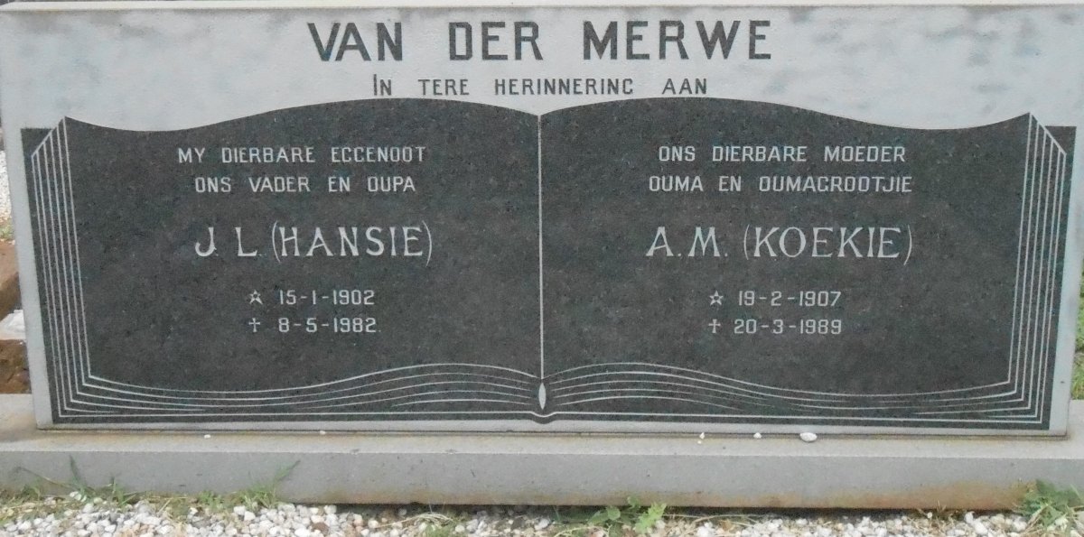 MERWE J.L., van der 1902-1982 &amp; A.M. 1907-1989