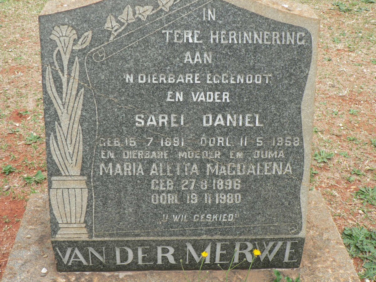 MERWE Sarel Daniel, van der 1891-1958 &amp; Maria Aletta Magdalena 1896-1980