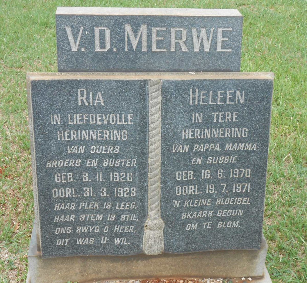 MERWE Ria, v.d. 1926-1928 :: V.D. MERWE Heleen 1970-1971