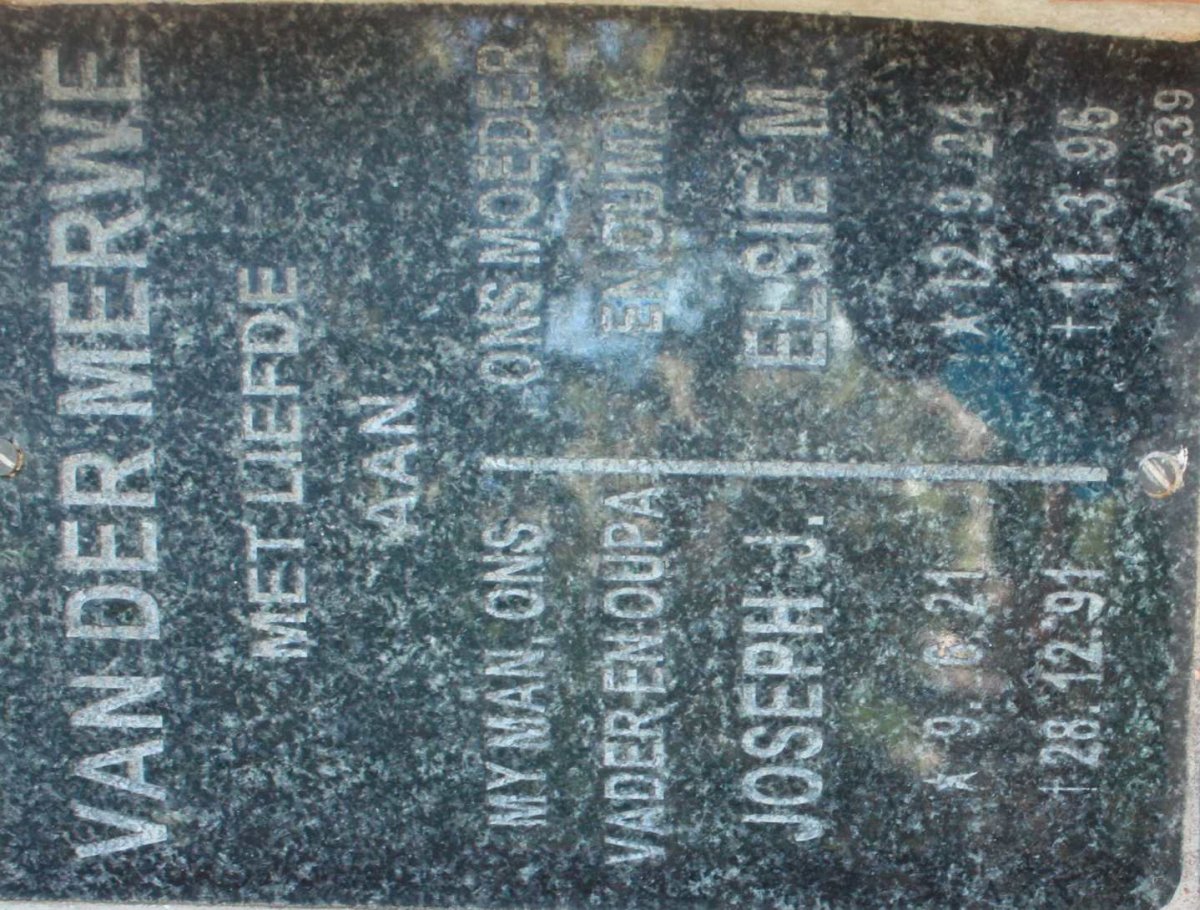 MERWE Joseph J., van der 1921-1991 &amp; Elsie M. 1924-1996