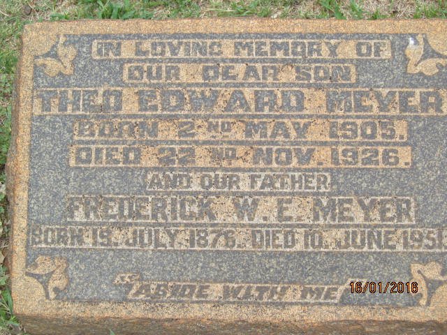 MEYER Frederick W.E. 1876-1951 :: MEYER Theo Edward 1905-1926