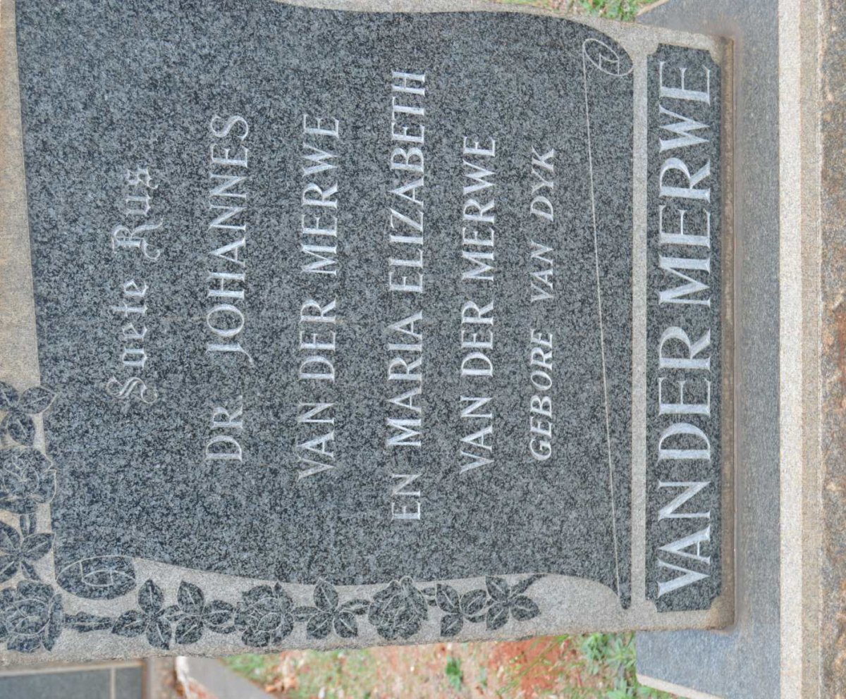 MERWE Johannes, van der &amp; Maria Elizabeth VAN DYK