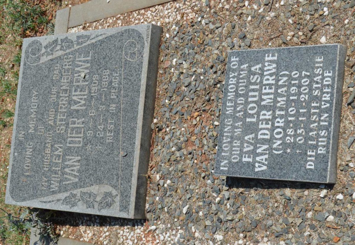 MERWE Willem Sterrenberg, van der 1909-1988 &amp; Eva Louisa NORTMAN 1910-2007