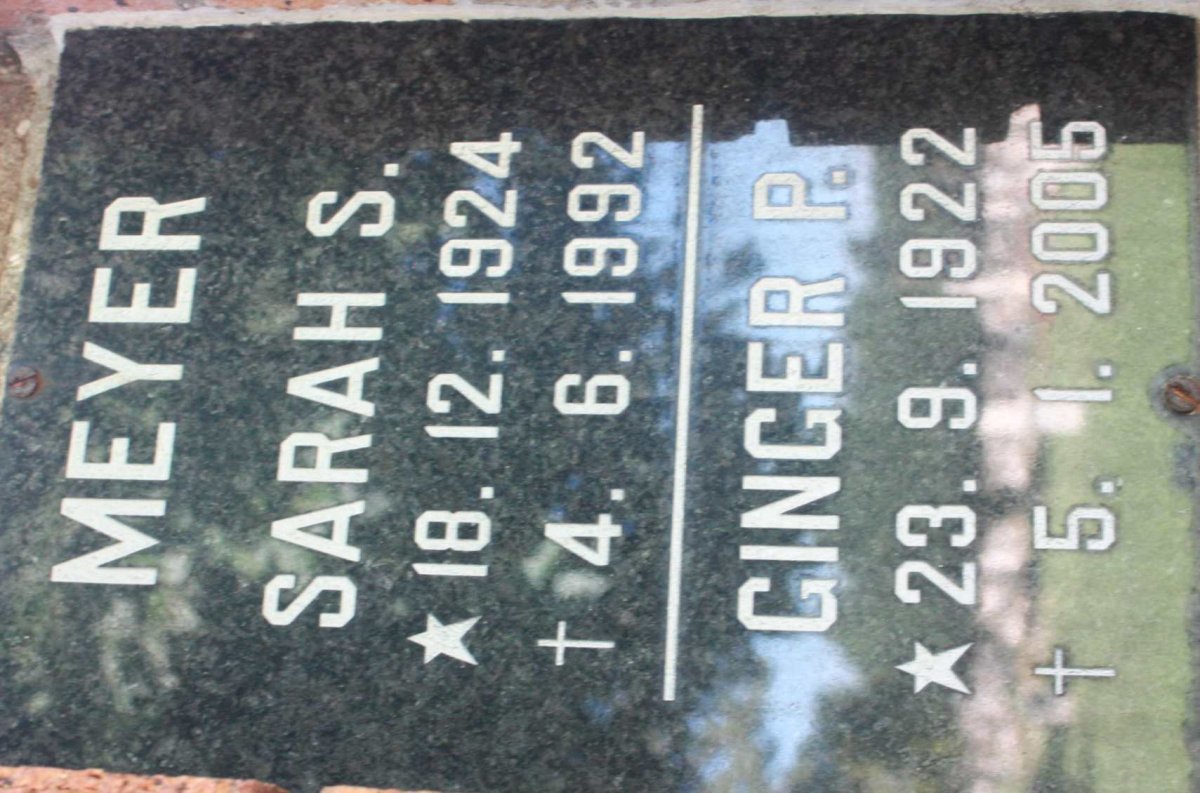 MEYER Ginger P. 1922-2006 &amp; Sarah S. 1924-1992
