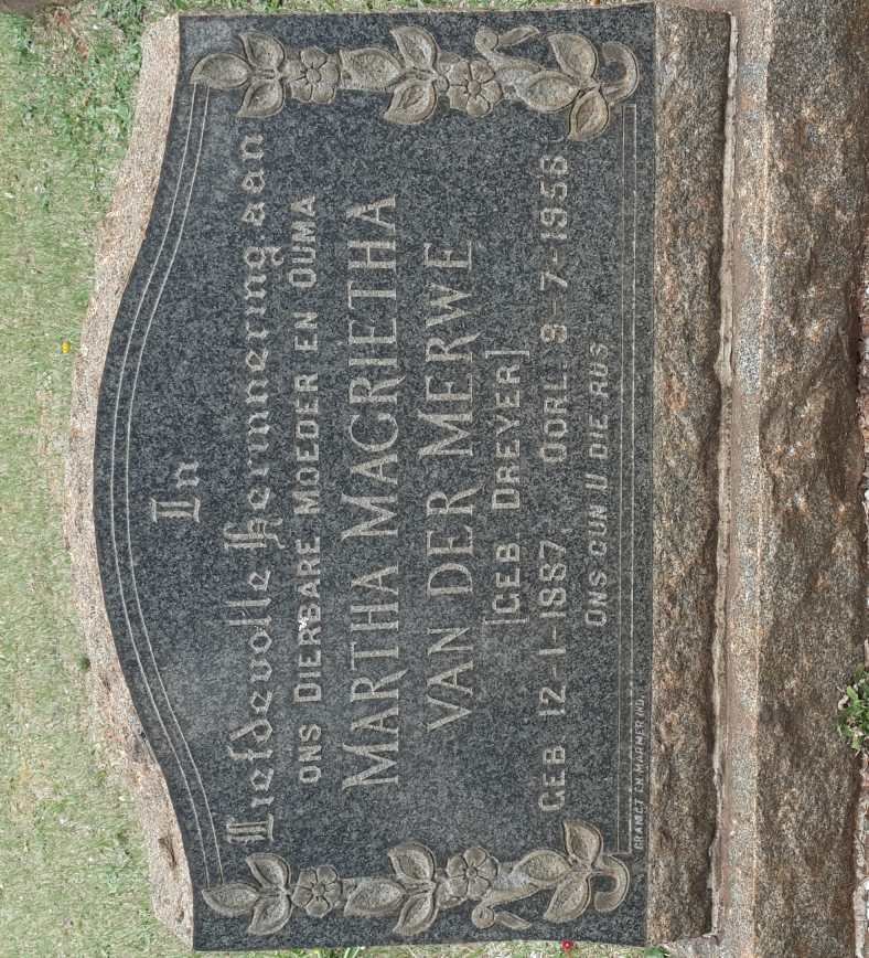 MERWE Martha Magrietha, van der nee DREYER 1887-1958