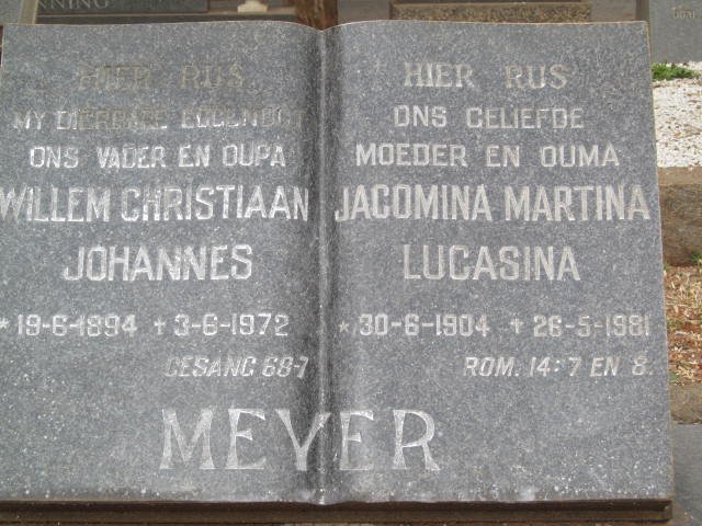 MEYER Willem Christiaan Johannes 1894-1972 &amp; Jacomina Martina Lucasina 1904-1981