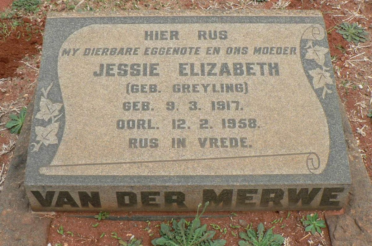 MERWE Jessie Elizabeth, van der nee GREYLING 1917-1958