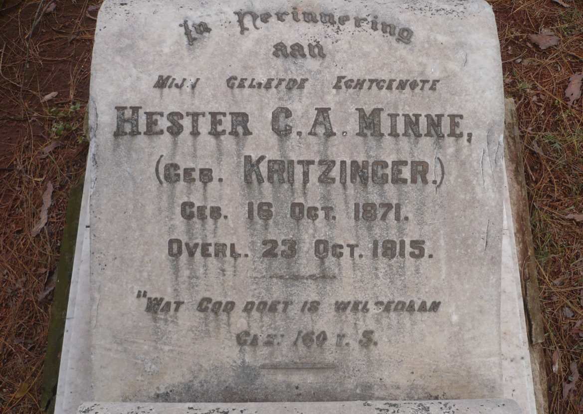 MINNE Hester C.A. nee KRITZINGER 1871-1915