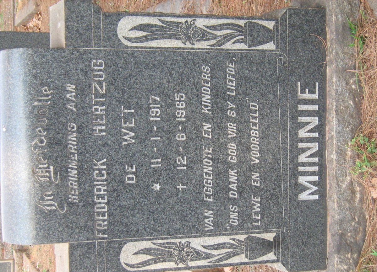 MINNIE Frederick Hertzog de Wet 1917-1965