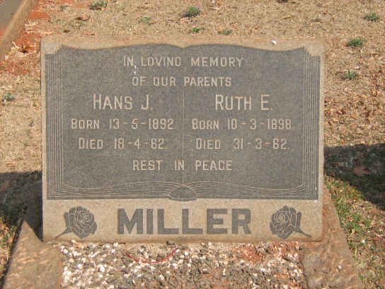 MILLER Hans J. 1892-1962 &amp; Ruth E. 1898-1962