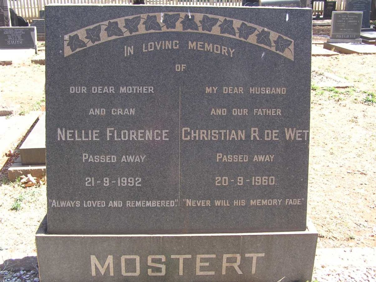 MOSTERT Christian R. de  Wet -1960 &amp; Nellie Florence -1992