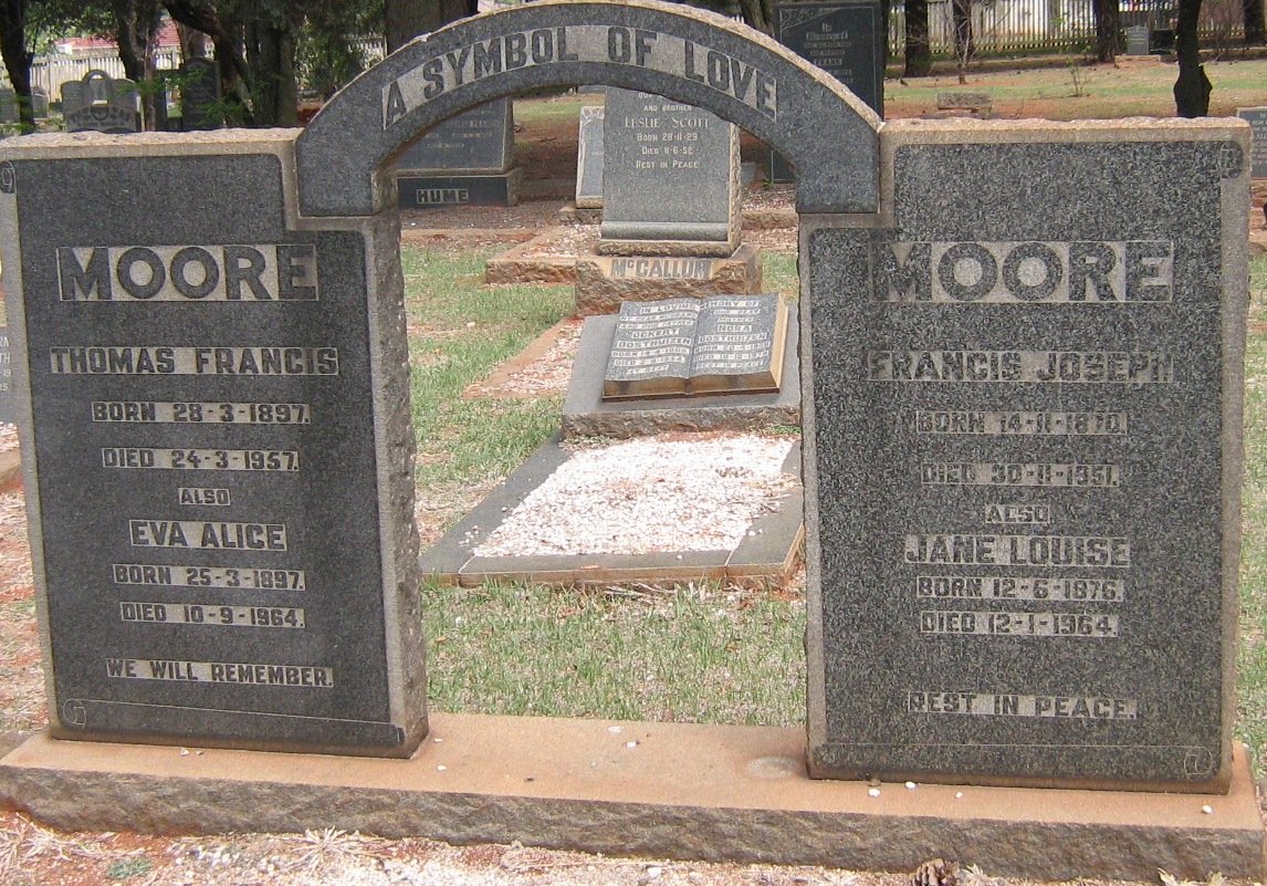 MOORE Francis Joseph 1870-1951 &amp; Jane Louise 1876-1964 :: MOORE Thomas Francis 1897-1957 &amp; Eva Alice 1897-1964