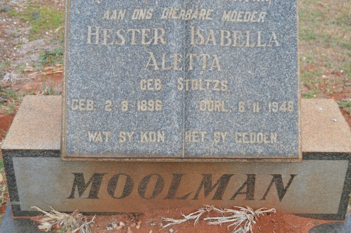MOOLMAN Hester Isabella Aletta nee STOLTZS 1896-1948