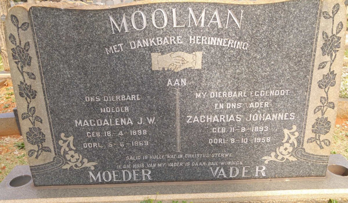 MOOLMAN Zacharias Johannes 1893-1958 &amp; Magdalena J.W. 1898-1969