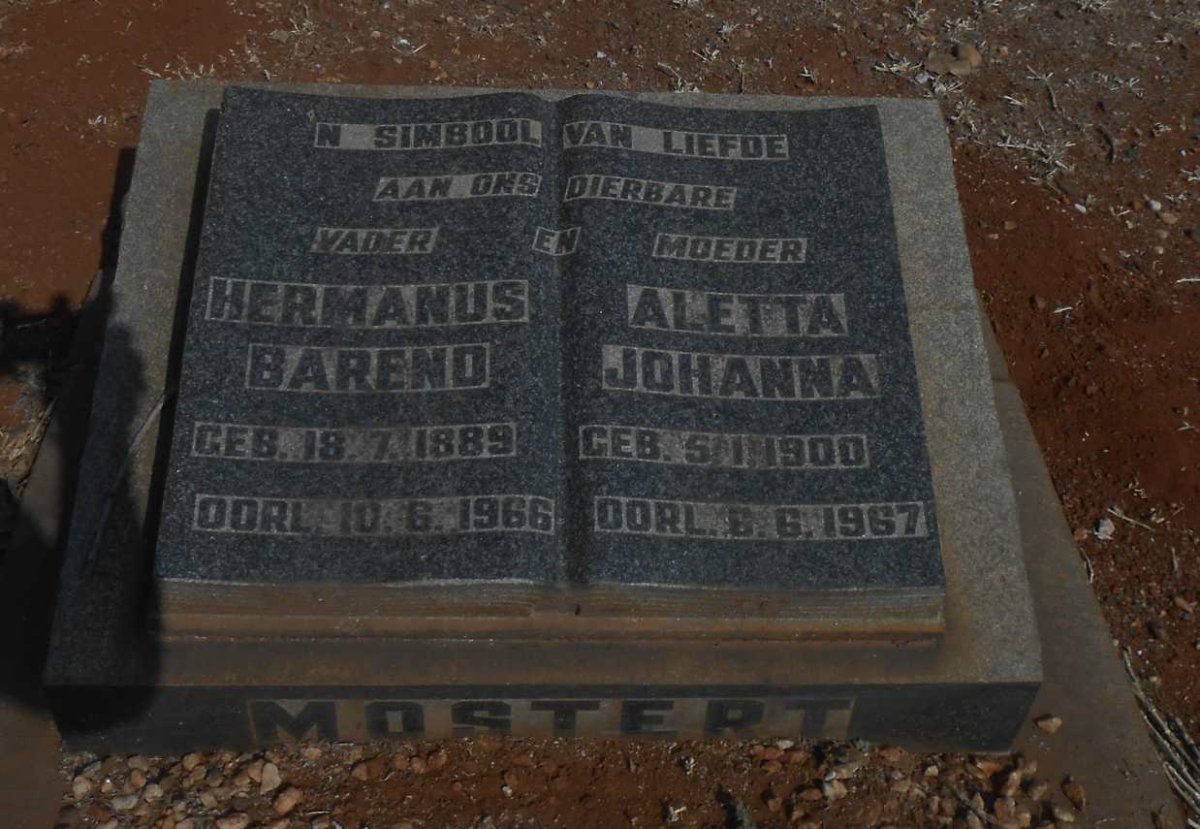 MOSTERT Hermanus Barend 1889-1966 &amp; Aletta Johanna 1900-1967