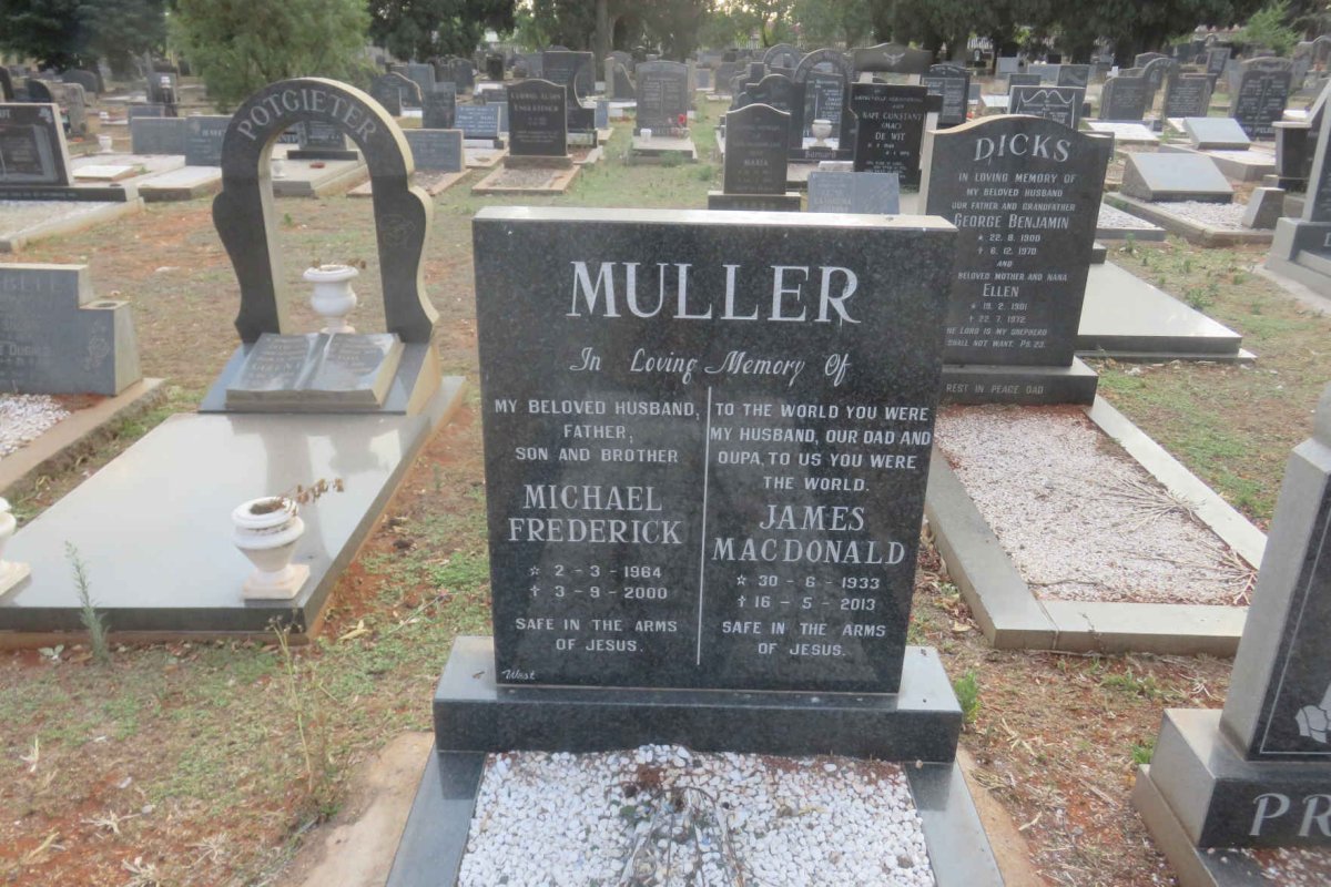 MULLER James Macdonald 1933-2013 :: MULLER Michael Frederick 1964-2000
