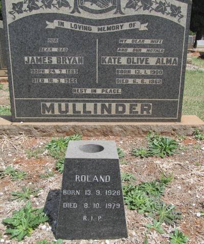 MULLINDER James Bryan 1889-1966 &amp; Kate Olive Alma 1900-1962 :: MULLINDER Roland 1928-1979