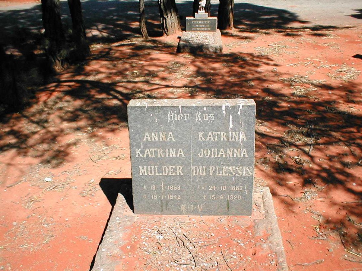 MULDER Anna Katrina 1859-1943 :: DU PLESSIS Katrina Johanna 1882-1920