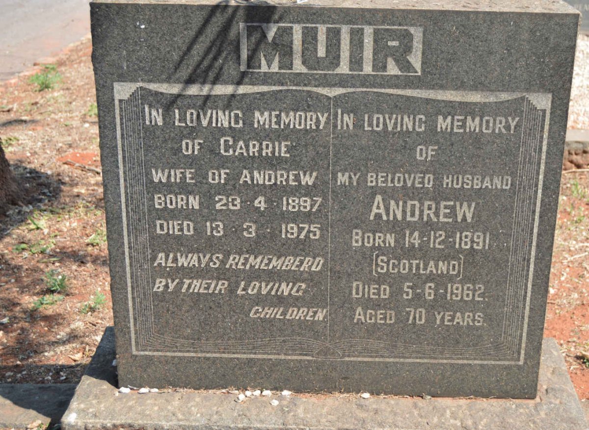 MUIR Andrew 1891-1962 &amp; Carrie 1897-1975