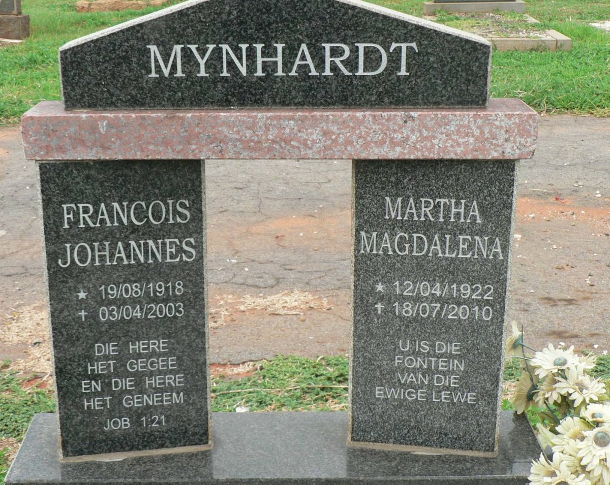 MYNHARDT Francois Johannes 1918-2003 &amp; Martha Magdalena 1922-2010