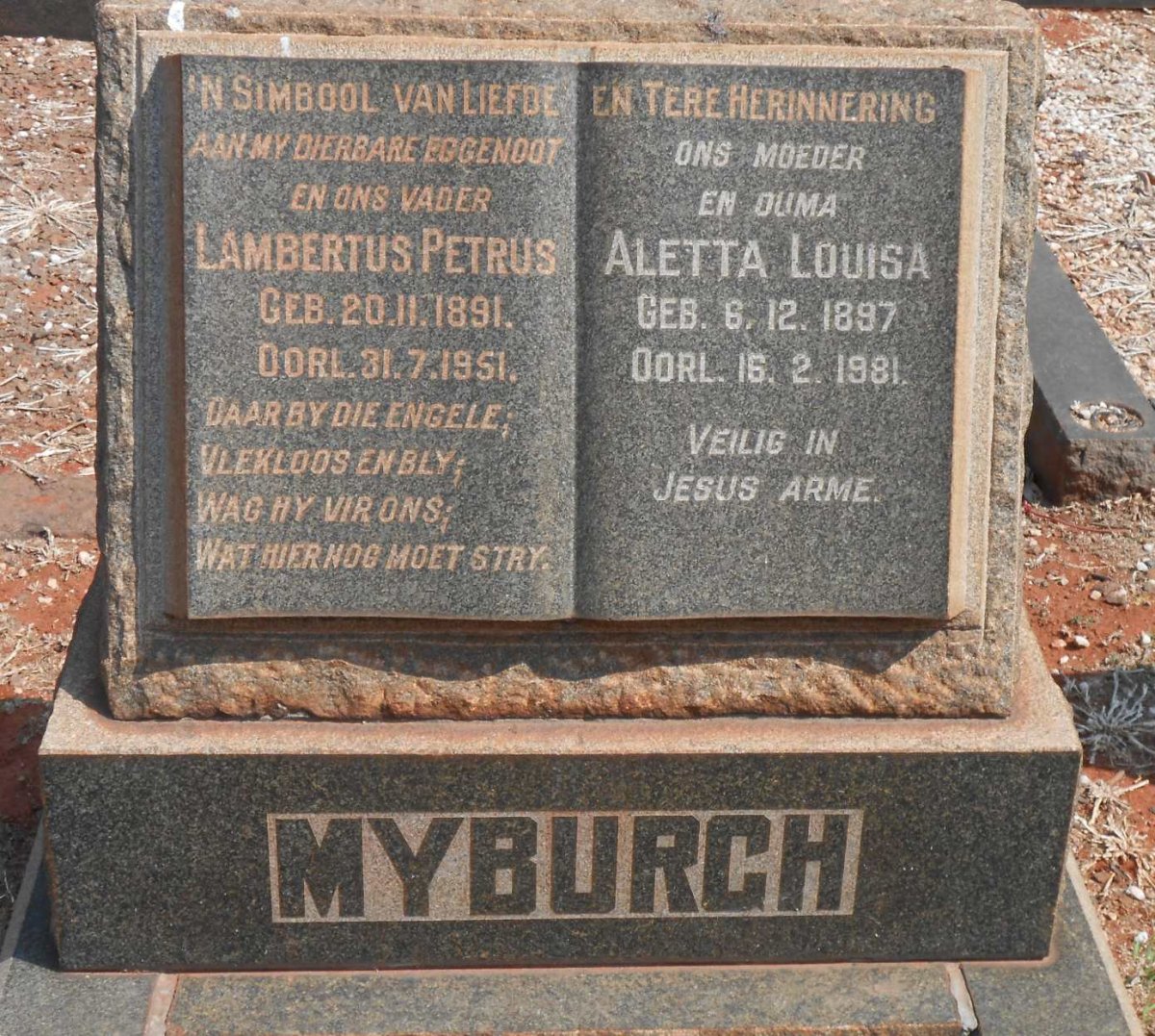 MYBURGH Lambertus Petrus 1891-1951 &amp; Aletta Louisa 1897-1981