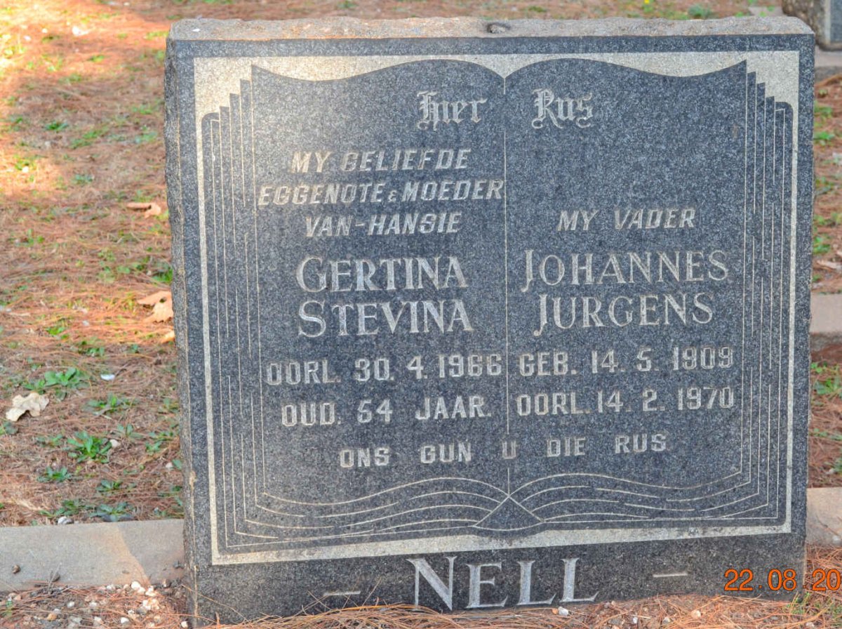 NELL Johannes Jurgens 1909-1970 &amp; Gertina Stevina -1966