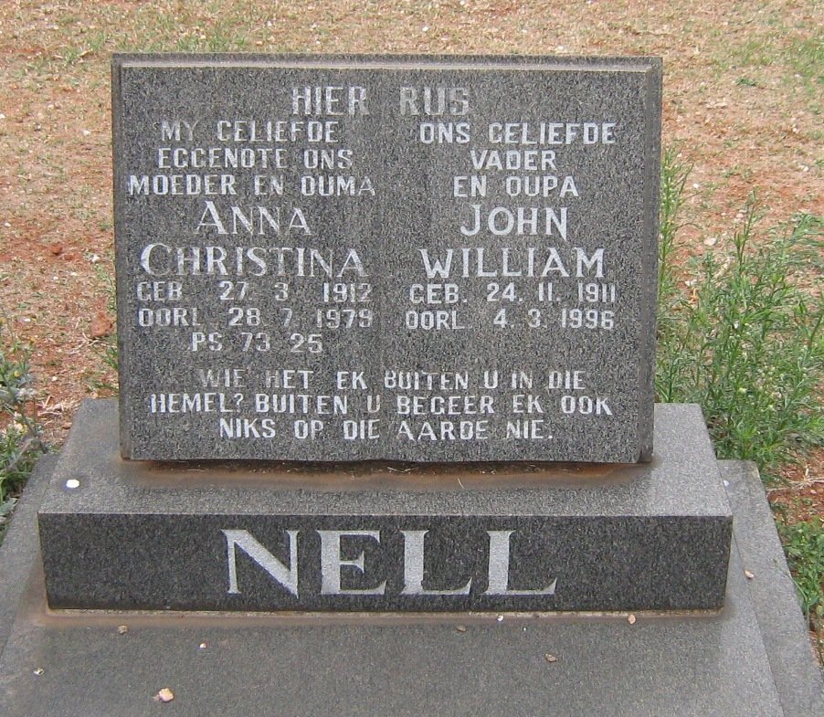 NELL John William 1911-1996 &amp; Anna Christina 1912-1979