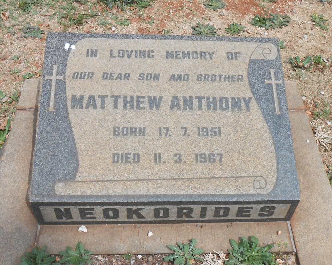 NEOKORIDES Matthew Anthony 1951-1967